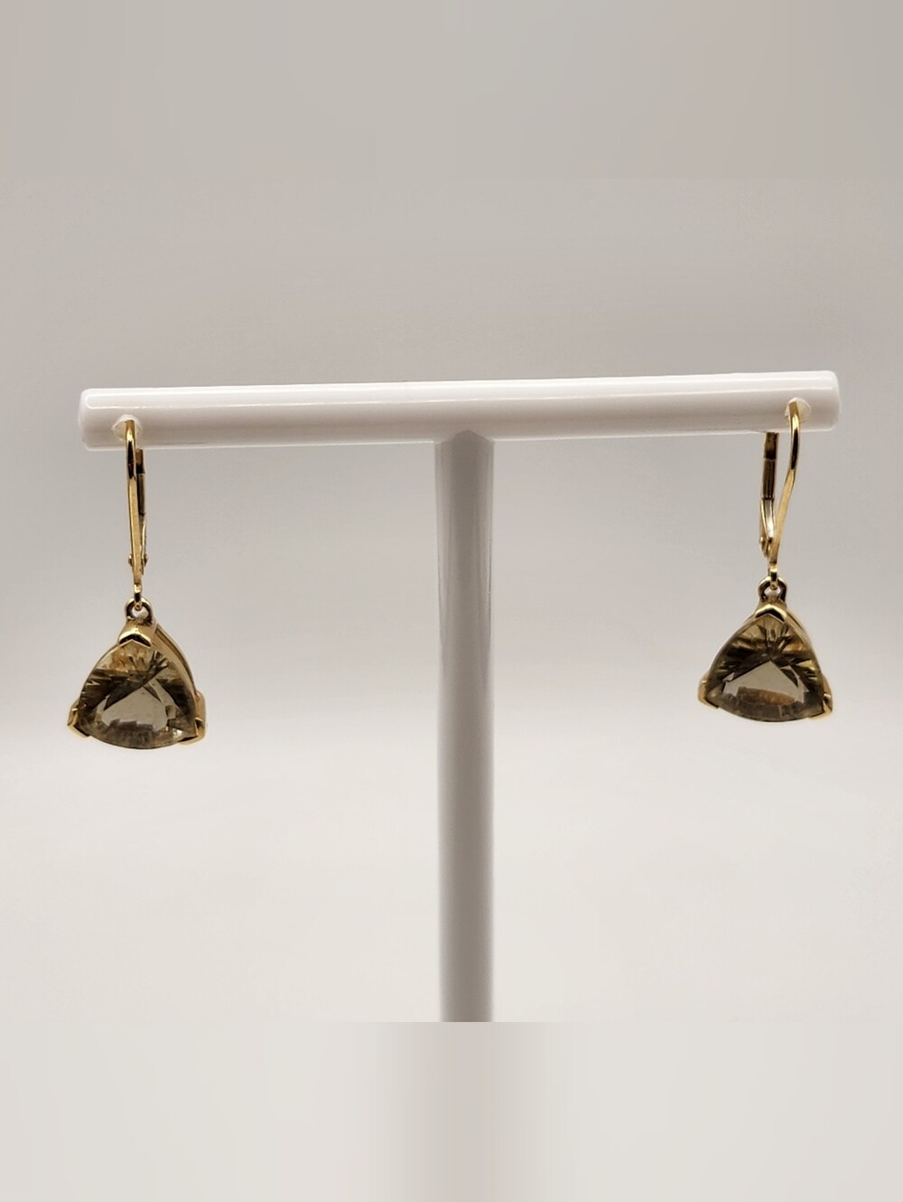 14K Yellow Gold Champagne Honey Quartz Trillion Dangle Earrings